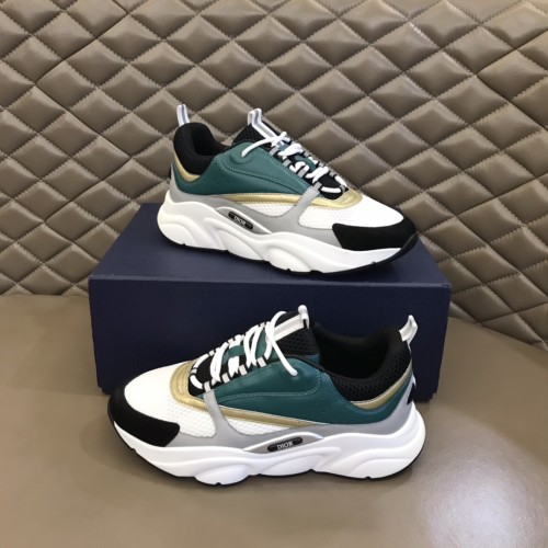 Dior Mens Shoes Sneakers Luxury Brand Breathable Design B22 SNEAKER White and Black Technical Mesh with Green, White and Gold-Tone Calfskin with Original Box Whatsapp 【+1-3239614486】