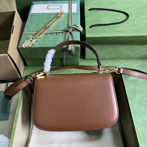 Gucci Womens Bags Shoulder Messenger Bag Luxury Brand Gucci Blondie small top handle bag in brown leather with Original Box Whatsapp 【+1-3239614486】