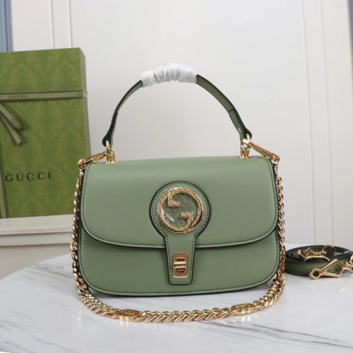 Gucci Womens Bags Shoulder Messenger Bag Luxury Brand Gucci Blondie top-handle bag in light green leather with Original Box Whatsapp 【+1-3239614486】