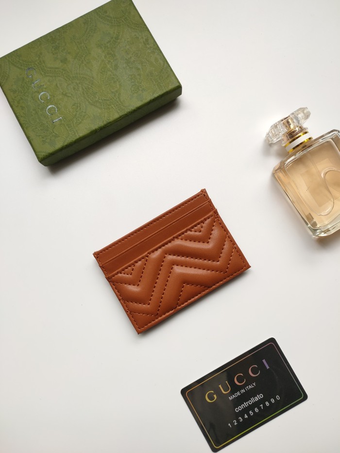 Gucci Womens Bag Wallets Card Holder Luxury Brand Black Leather GG Marmont Card Case with Original Box