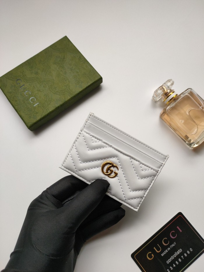 Gucci Womens Bag Wallets Card Holder Luxury Brand Black Leather GG Marmont Card Case with Original Box