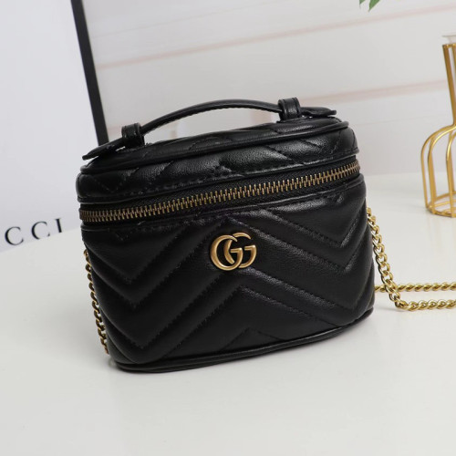 Gucci Womens Bags Shoulder Bag Luxury Brand GG Marmont mini top handle bag in black leather with Original Box Whatsapp【+1-3239614486】