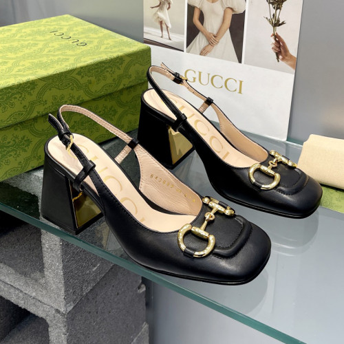 Gucci Womens Shoes Sandals Summer Design Luxury Brand Women's mid-heel slingback with Horsebit in black leather with Original Box Whatsapp【+1-3239614486】