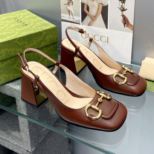 Gucci Womens Shoes Sandals Summer Design Luxury Brand Women's mid-heel slingback with Horsebit in leather with Original Box Whatsapp【+1-3239614486】