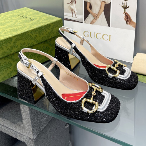 Gucci Womens Shoes Sandals Summer Design Luxury Brand Women's mid-heel slingback with Horsebit in leather with Original Box Whatsapp【+1-3239614486】
