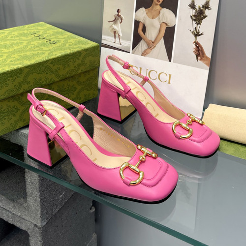 Gucci Womens Shoes Sandals Summer Design Luxury Brand Women's mid-heel slingback with Horsebit in leather with Original Box Whatsapp【+1-3239614486】