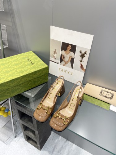 Gucci Womens Shoes Sandals Summer Design Luxury Brand Women's mid-heel slingback with Horsebit in leather with Original Box Whatsapp【+1-3239614486】