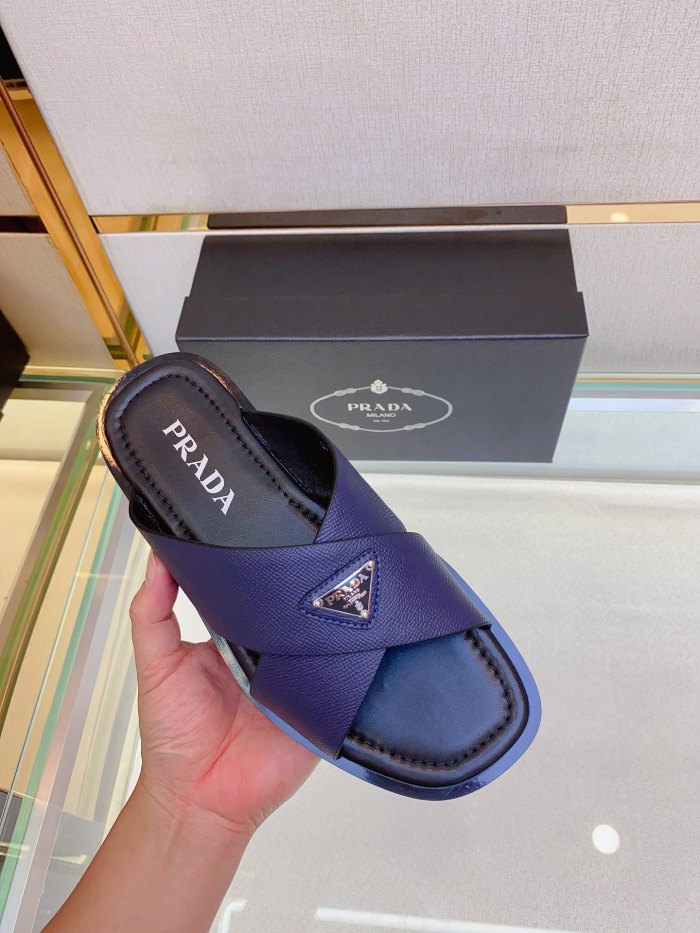 Prada Mens Shoes Slippers Luxury Brand Summer Slipper with Original Box Whatsapp 【+1-3239614486】