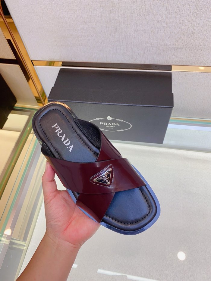 Prada Mens Shoes Slippers Luxury Brand Summer Slipper with Original Box Whatsapp 【+1-3239614486】