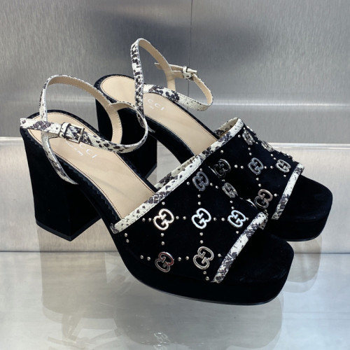Gucci Womens Shoes Sandals 8.5cm Heel Luxury Brand with Original Box 719844 C9D00 9022 Women's Interlocking G studs sandal in leather Whatsapp【+1-3239614486】