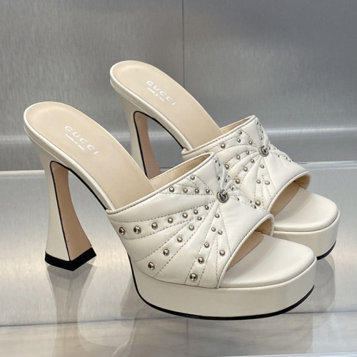 Gucci Womens Shoes Sandals 11cm Heel Luxury Brand with Original Box 719844 C9D00 9022 Women's Interlocking G studs sandal in leather Whatsapp【+1-3239614486】