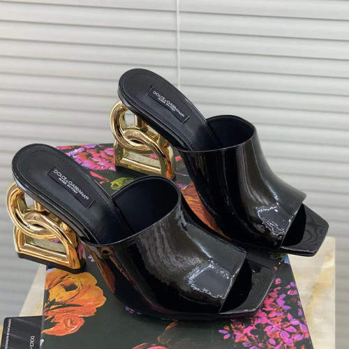 Dolce&Gabbana Womens Shoes Sandals Slippers Luxury Brand Fashion Patent leather sandals with DG Pop 9cm heel with Original Box Whatsapp【+1-3239614486】