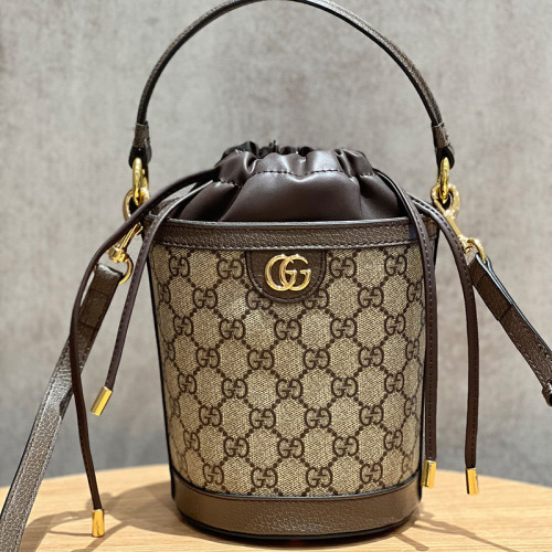 Gucci Womens Bags Shoulder Handbags Luxury Brand Ophidia mini bucket bag in Beige GG Supreme Fabric Whatsapp 【+1-3239614486】