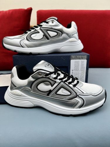 Dior Mens Shoes Sneakers Luxury Brand B30 SNEAKER White Mesh and Silver-Tone Metallic Calfskin 3SN279ZYG_H869 with Original Box Whatsapp【+1-3239614486】