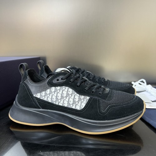 Dior Mens Shoes Luxury Sneakers B25 RUNNER SNEAKER Dior Gray and White Smooth Calfskin with Beige and Black Dior Oblique Jacquard with Original Box Whatsapp 【+1-3239614486】