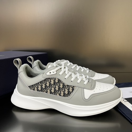 Dior Mens Shoes Luxury Sneakers B25 RUNNER SNEAKER Dior Gray and White Smooth Calfskin with Beige and Black Dior Oblique Jacquard with Original Box Whatsapp 【+1-3239614486】