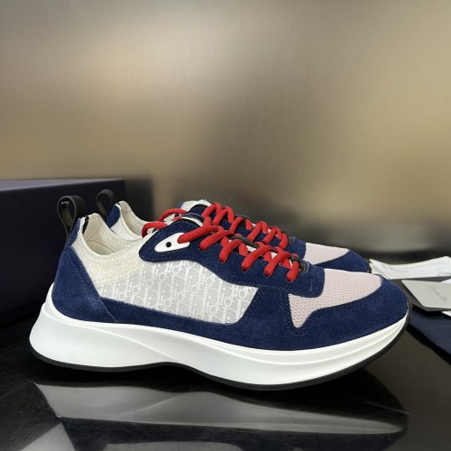 Dior Mens Shoes Luxury Sneakers B25 RUNNER SNEAKER Dior Gray and White Smooth Calfskin with Beige and Black Dior Oblique Jacquard with Original Box Whatsapp 【+1-3239614486】