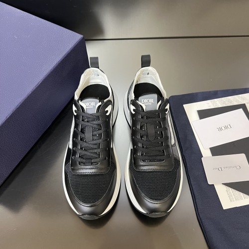 Dior Mens Shoes Luxury Sneakers B25 RUNNER SNEAKER Dior Gray and White Smooth Calfskin with Beige and Black Dior Oblique Jacquard with Original Box Whatsapp 【+1-3239614486】