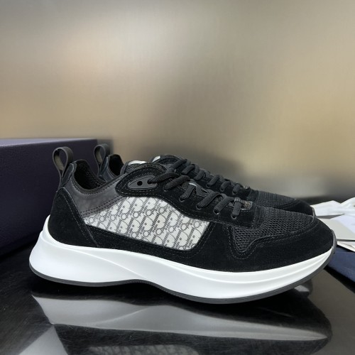 Dior Mens Shoes Luxury Sneakers B25 RUNNER SNEAKER Dior Gray and White Smooth Calfskin with Beige and Black Dior Oblique Jacquard with Original Box Whatsapp 【+1-3239614486】