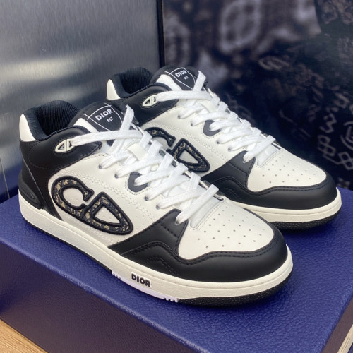 Dior Mens Shoes Sneakers Luxury Brand Breathable Design B57 MID-TOP SNEAKER Black and White Smooth Calfskin with Beige and Black Dior Oblique Jacquard with Original Box Whatsapp 【+1-3239614486】