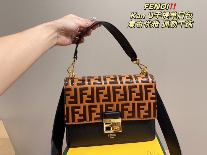 Fendi Womens Bags Shoulder Bags Handbags Luxury Brand FENDI Kan U leather bag with Original Box