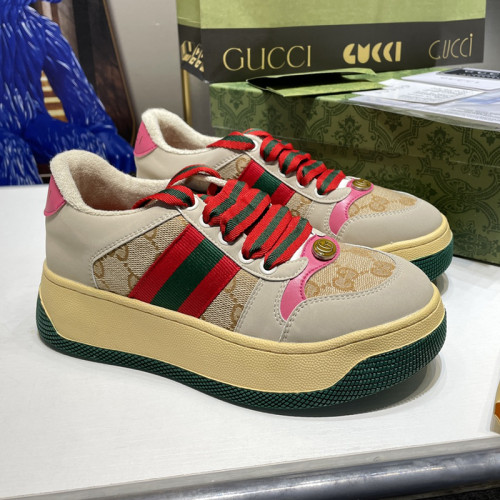 Gucci Womens Shoes Sneakers Luxury Brand Women's Screener trainer with Web in beige leather with Original Box Whatsapp【+1-3239614486】