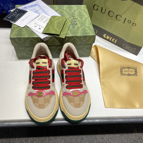 Gucci Womens Shoes Sneakers Luxury Brand Women's Screener trainer with Web in beige leather with Original Box Whatsapp【+1-3239614486】
