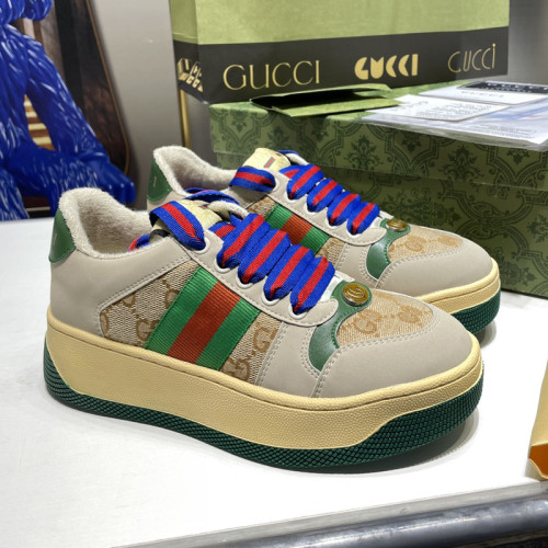 Gucci Womens Shoes Sneakers Luxury Brand Women's Screener trainer with Web in beige leather with Original Box Whatsapp【+1-3239614486】