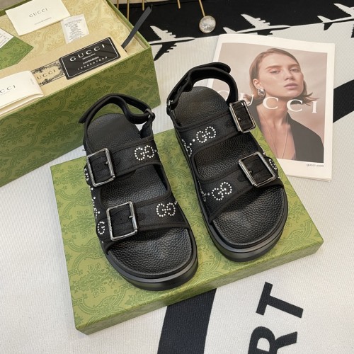 Gucci Womens Shoes Sandals 14cm Heel and 4.5cm Platform Luxury Brand with Original Box 719844 C9D00 9022 Women's Interlocking G studs sandal in leather Whatsapp【+1-3239614486】