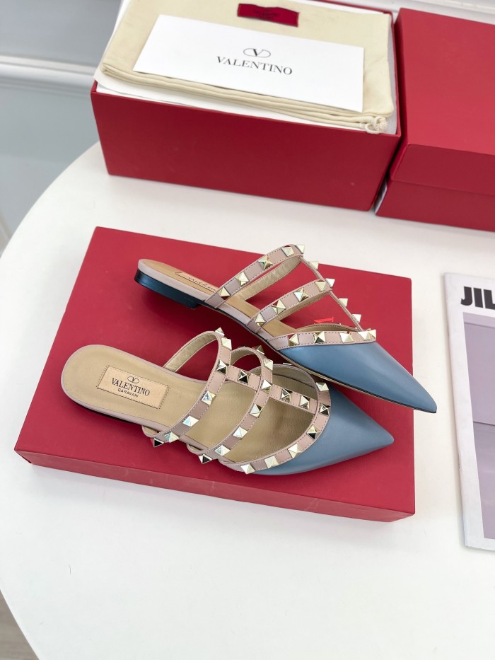 Valentino Women Shoes Mule Sandals Pointed Toe Slippers ROMAN STUD SLIDE SANDAL IN QUILTED NAPPA with Original Box Whatsapp【+1-3239614486】