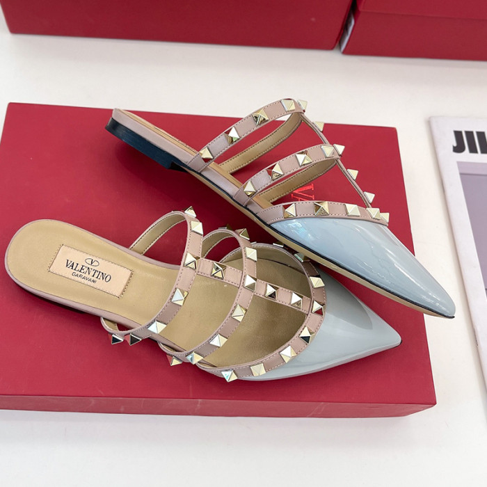 Valentino Women Shoes Mule Sandals Pointed Toe Slippers ROMAN STUD SLIDE SANDAL IN QUILTED NAPPA with Original Box Whatsapp【+1-3239614486】