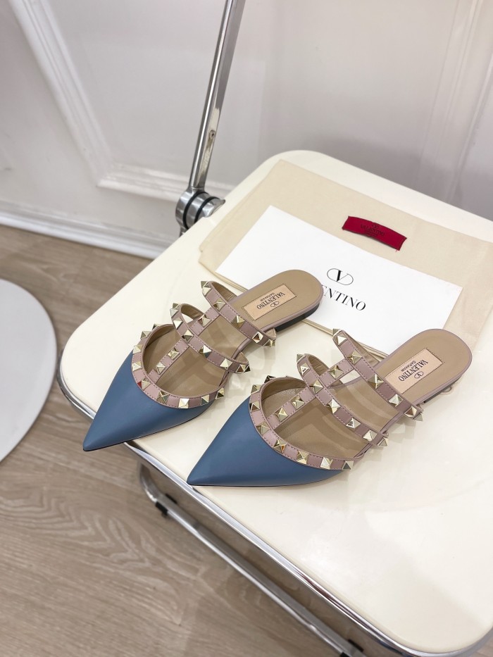 Valentino Women Shoes Mule Sandals Pointed Toe Slippers ROMAN STUD SLIDE SANDAL IN QUILTED NAPPA with Original Box Whatsapp【+1-3239614486】