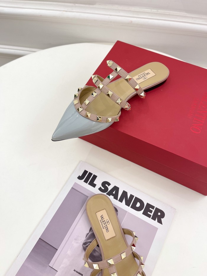Valentino Women Shoes Mule Sandals Pointed Toe Slippers ROMAN STUD SLIDE SANDAL IN QUILTED NAPPA with Original Box Whatsapp【+1-3239614486】