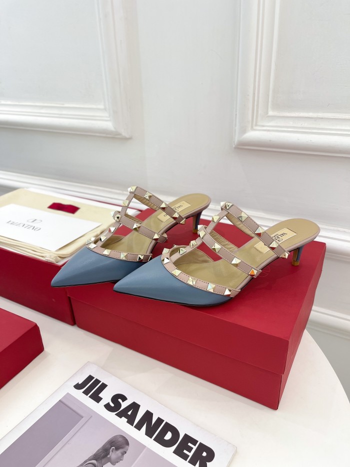 Valentino Women Shoes Mule Sandals Pointed Toe Slippers ROMAN STUD SLIDE SANDAL IN QUILTED NAPPA 5cm Heel with Original Box Whatsapp【+1-3239614486】