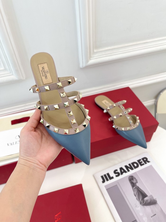 Valentino Women Shoes Mule Sandals Pointed Toe Slippers ROMAN STUD SLIDE SANDAL IN QUILTED NAPPA with Original Box Whatsapp【+1-3239614486】