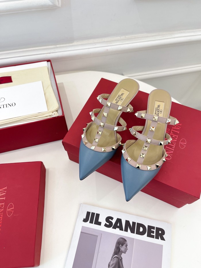 Valentino Women Shoes Mule Sandals Pointed Toe Slippers ROMAN STUD SLIDE SANDAL IN QUILTED NAPPA 5cm Heel with Original Box Whatsapp【+1-3239614486】