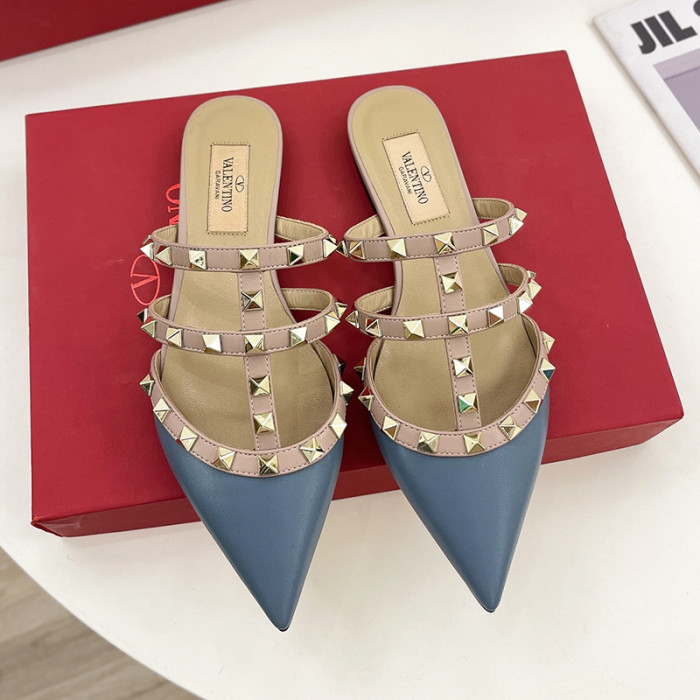 Valentino Women Shoes Mule Sandals Pointed Toe Slippers ROMAN STUD SLIDE SANDAL IN QUILTED NAPPA with Original Box Whatsapp【+1-3239614486】