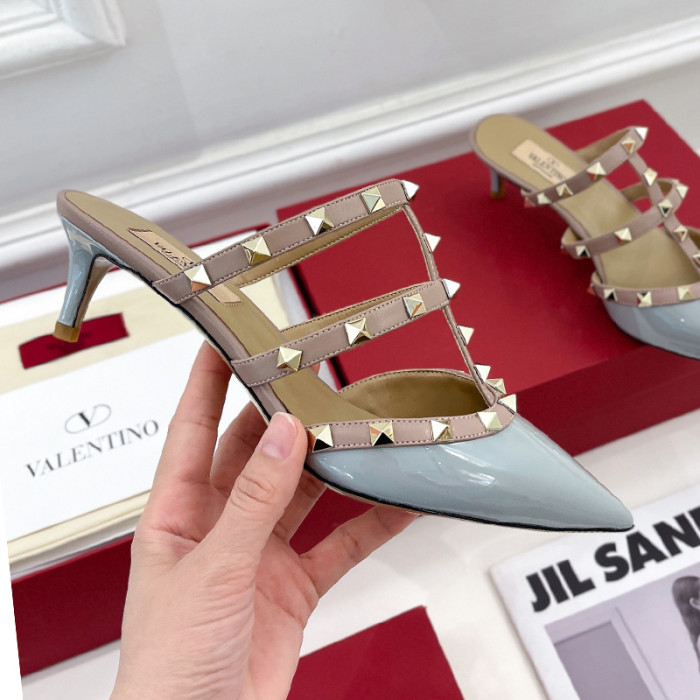 Valentino Women Shoes Mule Sandals Pointed Toe Slippers ROMAN STUD SLIDE SANDAL IN QUILTED NAPPA 5cm Heel with Original Box Whatsapp【+1-3239614486】