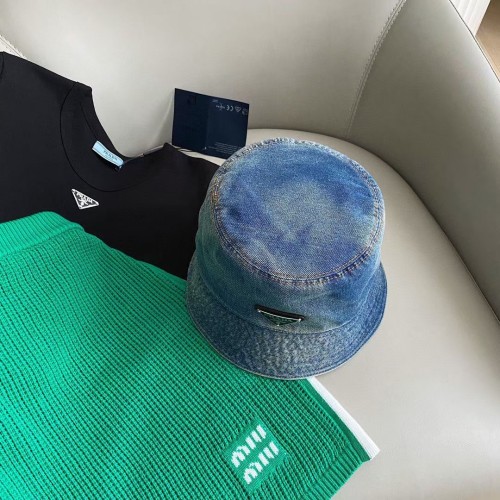 Prada Men Womens Hats Luxury Brand Design Prada Denim Bucket Hat 1HC137_12K1_F0V3N with Original Box Whatsapp【+1-3239614486】