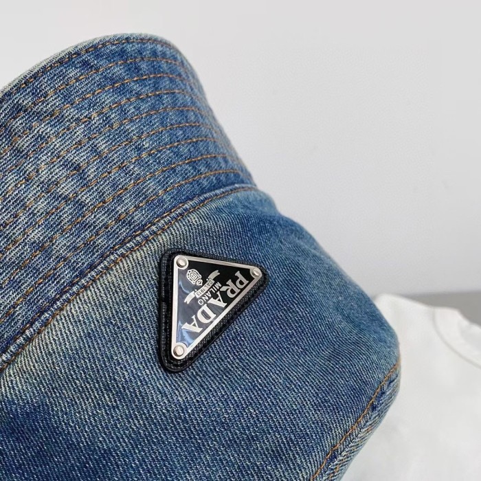 Prada Men Womens Hats Luxury Brand Design Prada Denim Bucket Hat 1HC137_12K1_F0V3N with Original Box Whatsapp【+1-3239614486】