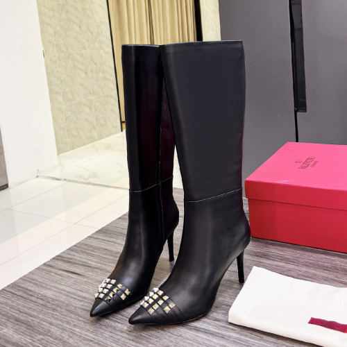 Valentino Garavani Women Fashion Knee Length Boots Luxury Brand Vlogo Signature Calfskin Combat Boot 7cm Heel with Original Box Whatsapp【+1-3239614486】