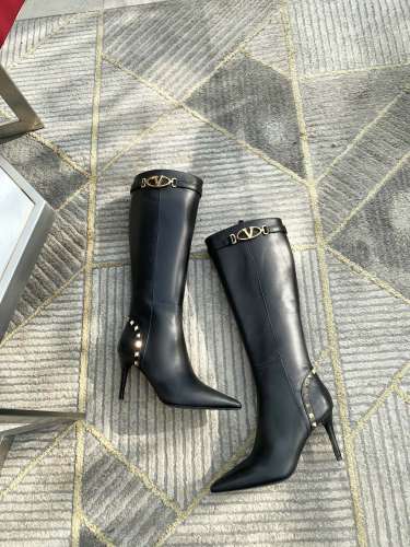 Valentino Garavani Women Fashion Knee Length Boots Luxury Brand Vlogo Signature Calfskin Combat Boot 7.5cm Heel with Original Box Whatsapp【+1-3239614486】