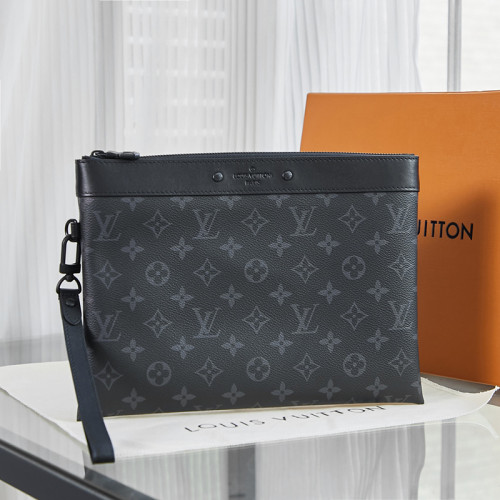 Louis Vuitton Mens Bags Clutch Luxury Brand Pochette To-Go Monogram Eclipse Canvas with Original Box Whatsapp【+1-3239614486】
