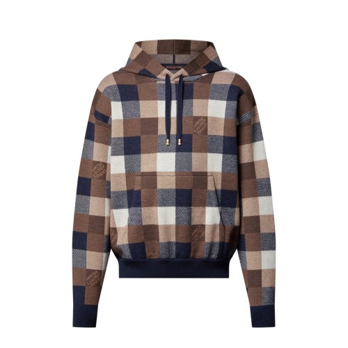 Louis Vuitton Womens Mens Long Sleeve Sweatshirt Luxury Brand Mens Hoodie Damier Cashmere And Wool-Blend Hoodie 1AFXJV Whatsapp【+1-3239614486】