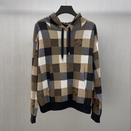 Louis Vuitton Womens Mens Long Sleeve Sweatshirt Luxury Brand Mens Hoodie Damier Cashmere And Wool-Blend Hoodie 1AFXJV Whatsapp【+1-3239614486】