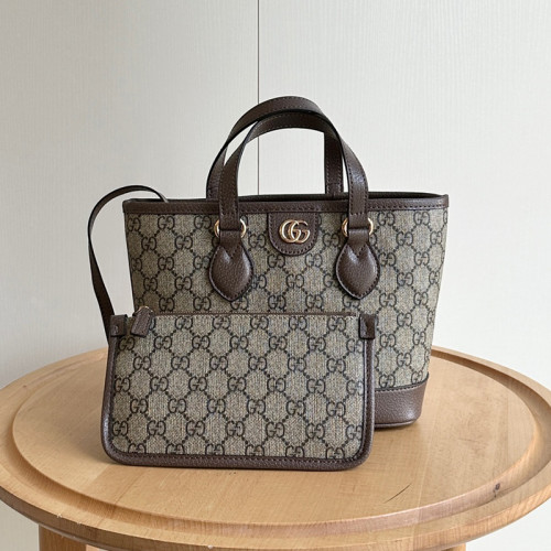 Gucci Womens Bags Handbags Luxury Brand Ophidia mini tote bag in beige and ebony GG Supreme with Original Box 811716 K9GSG 8358