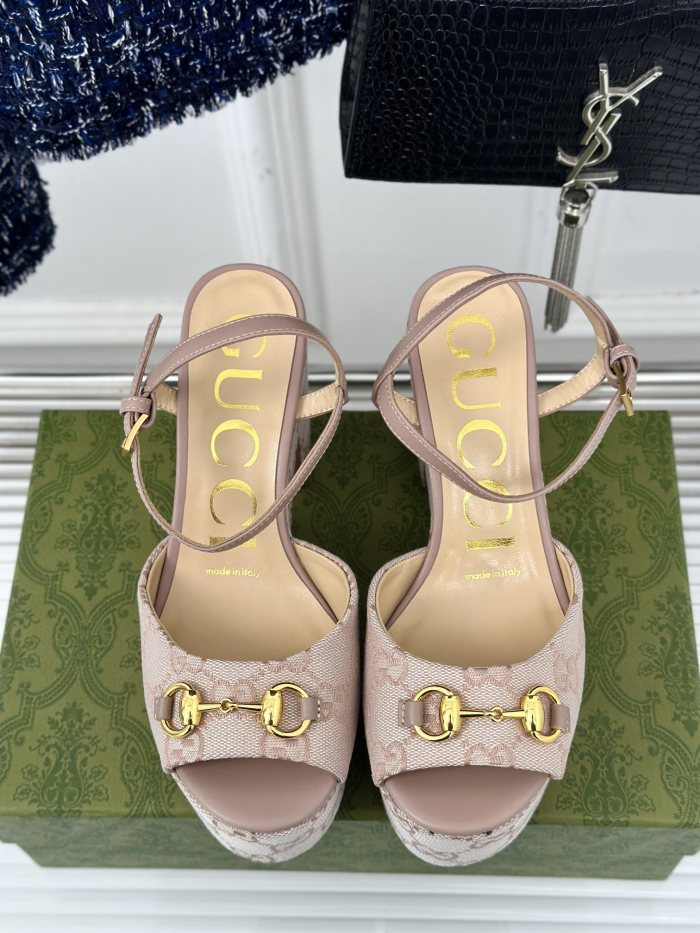 Gucci Womens Shoes Slippers 11cm High Heel Gucci Luxury Brand WOMEN'S HORSEBIT FLATFORM SANDAL with Original Box Whatsapp 【+1-3239614486】