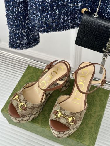 Gucci Womens Shoes Slippers 11cm High Heel Gucci Luxury Brand WOMEN'S HORSEBIT FLATFORM SANDAL with Original Box Whatsapp 【+1-3239614486】