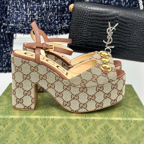 Gucci Womens Shoes Slippers 11cm High Heel Gucci Luxury Brand WOMEN'S HORSEBIT FLATFORM SANDAL with Original Box Whatsapp 【+1-3239614486】