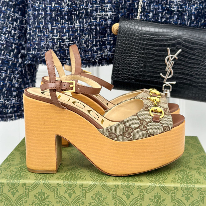 Gucci Womens Shoes Slippers 11cm High Heel Gucci Luxury Brand WOMEN'S HORSEBIT FLATFORM SANDAL with Original Box Whatsapp 【+1-3239614486】